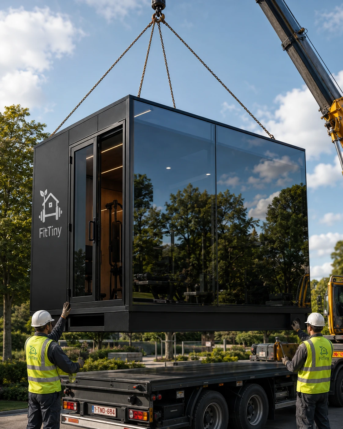 A FitTiny module being installed by crane
